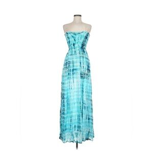 Tiare Hawaii Ocean Breeze Tie Dye Rare Strapless Slit Maxi Dress